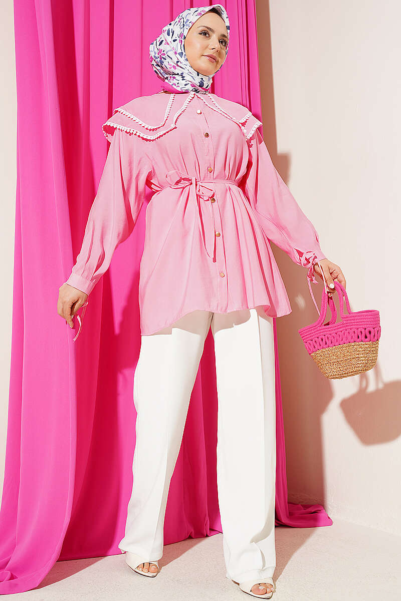 Guipure Shirt with Double Sailor Collar - Persian Rose
