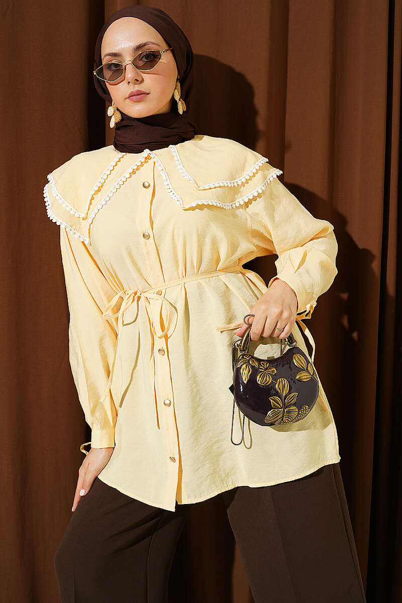 Guipure Shirt with Double Sailor Collar - Yellow
