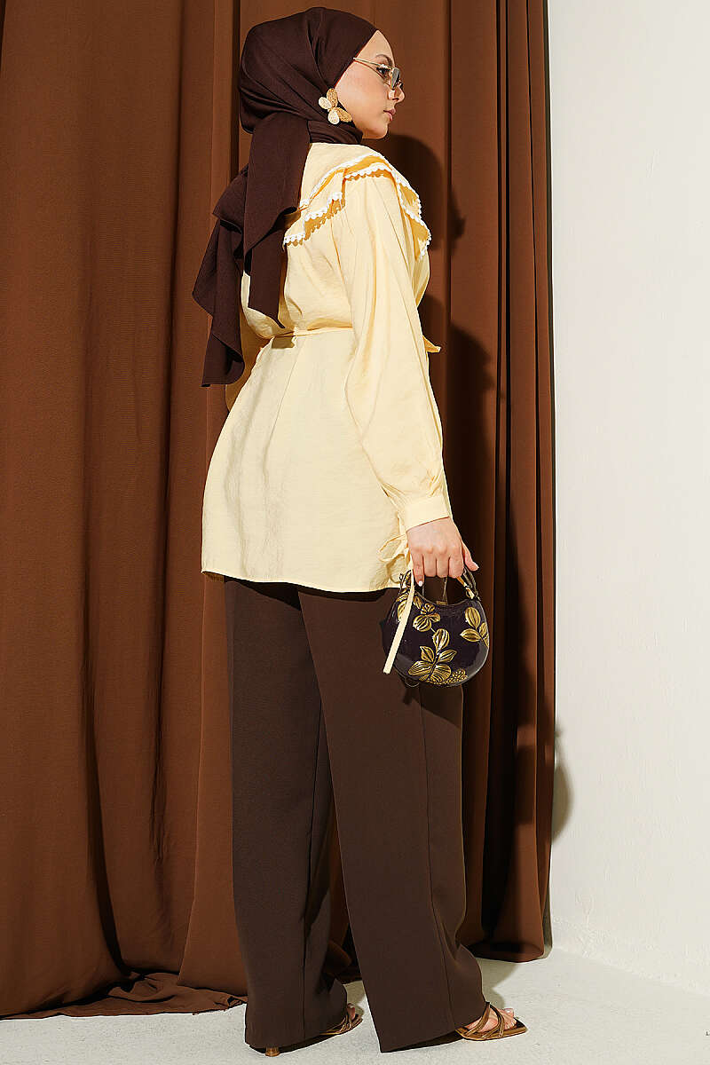 Guipure Shirt with Double Sailor Collar - Yellow