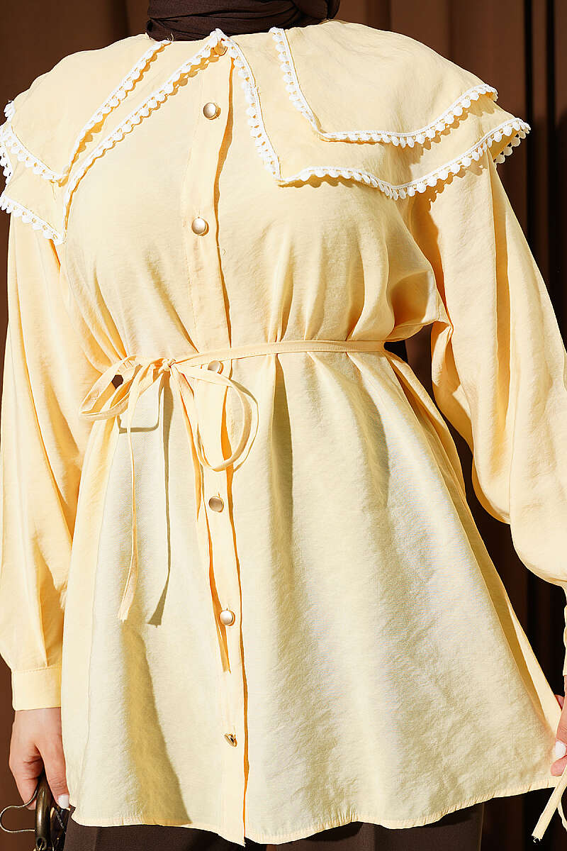 Guipure Shirt with Double Sailor Collar - Yellow