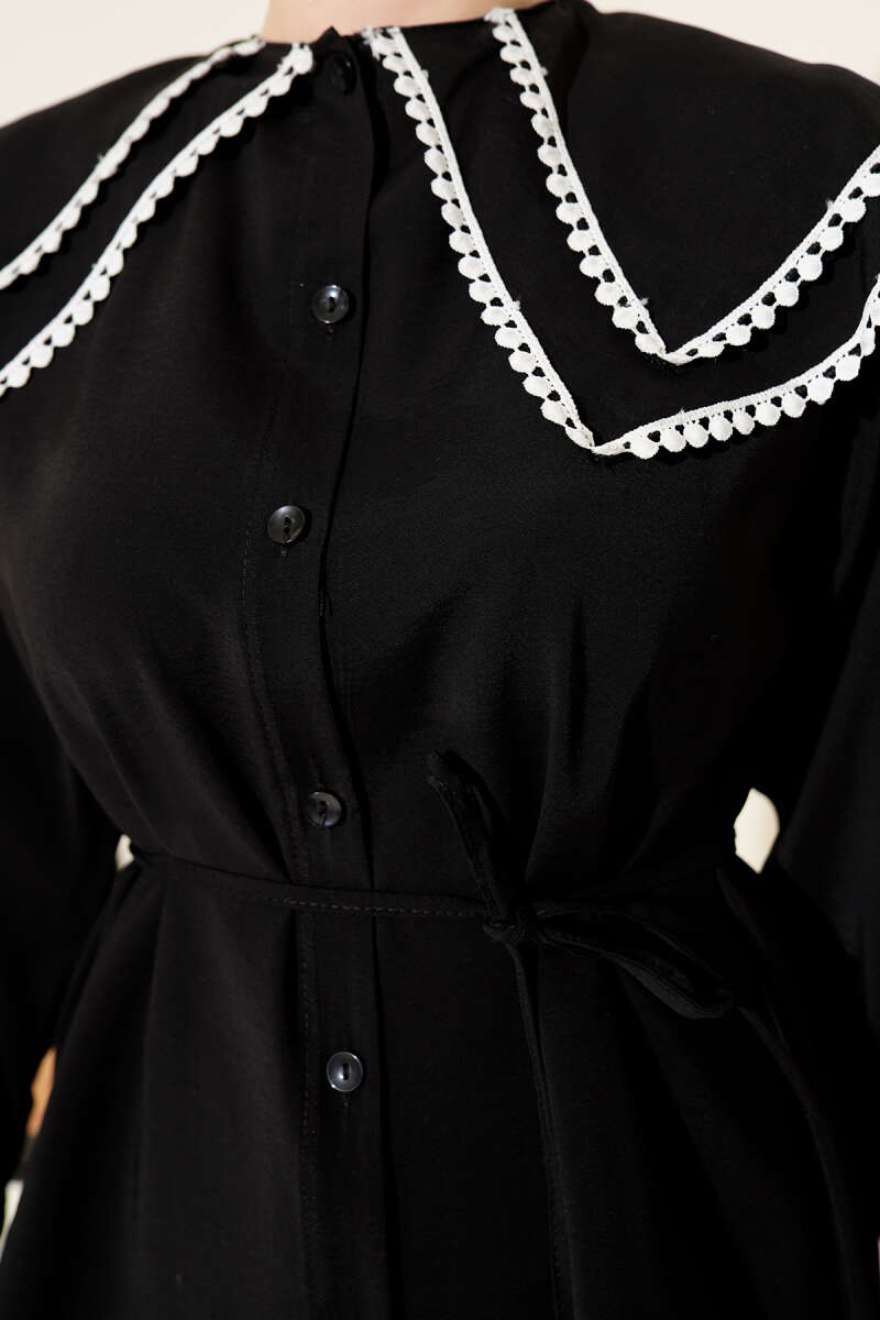 Guipure Shirt with Double Sailor Collar - Black