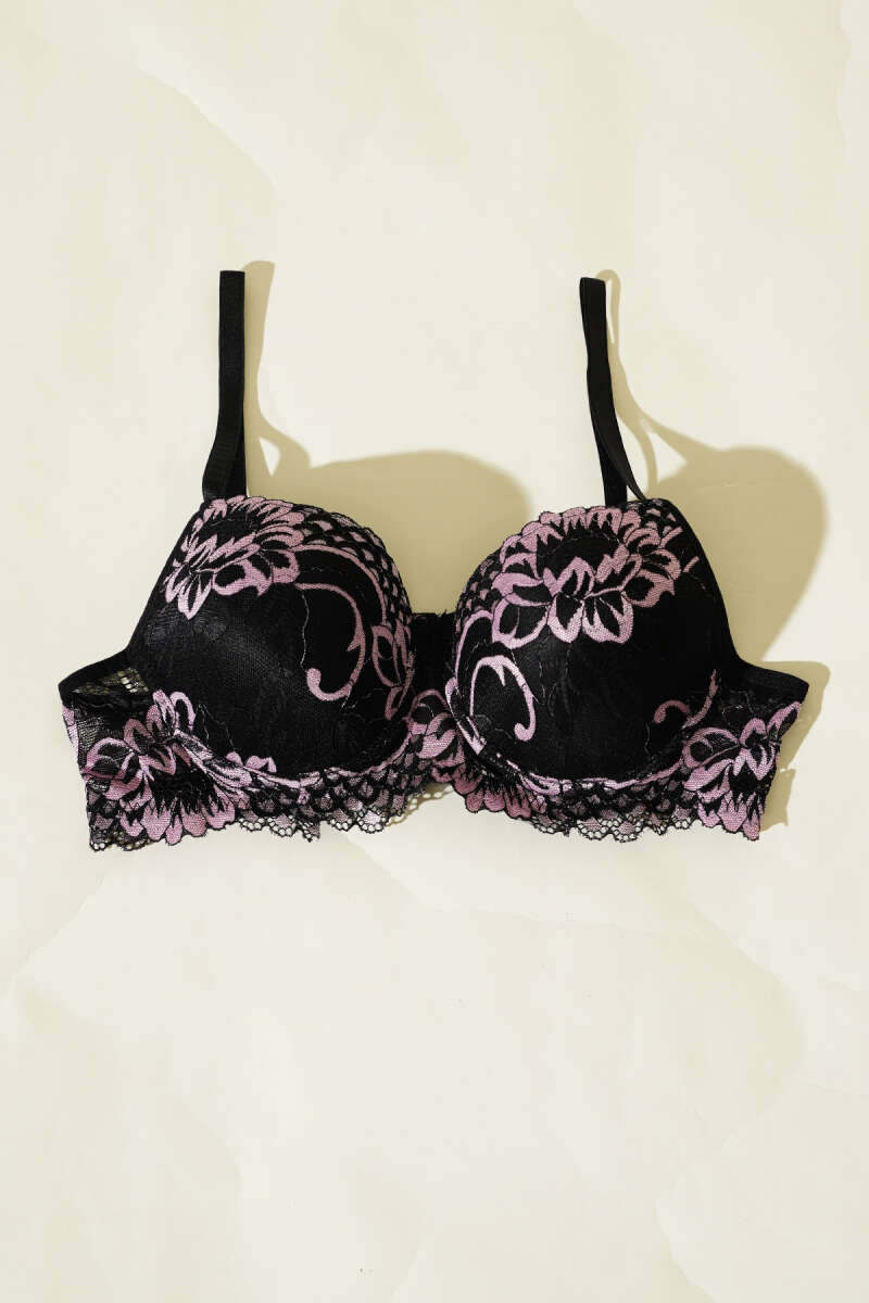 Unpadded Guipure Bra - Black-Pink