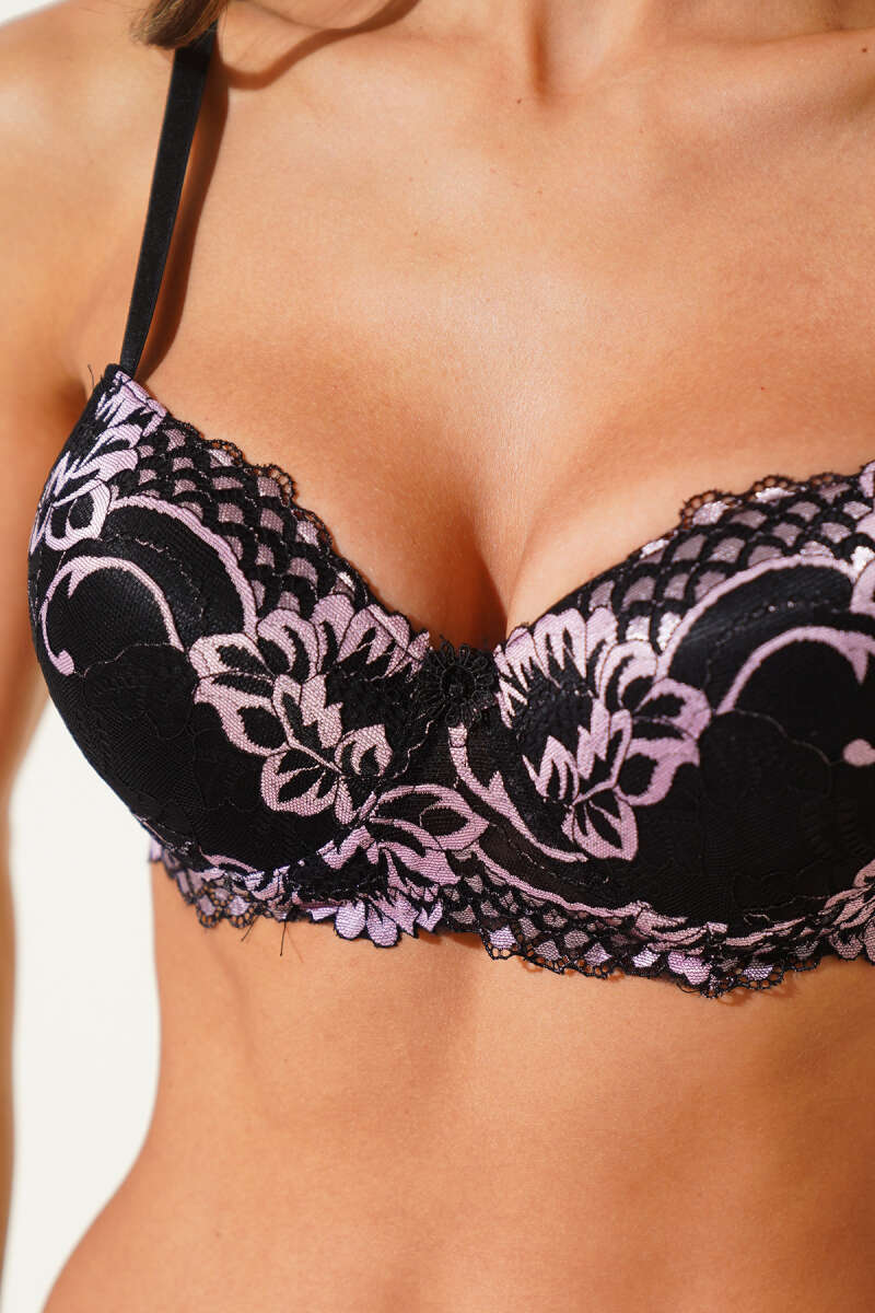 Unpadded Guipure Bra - Black-Pink