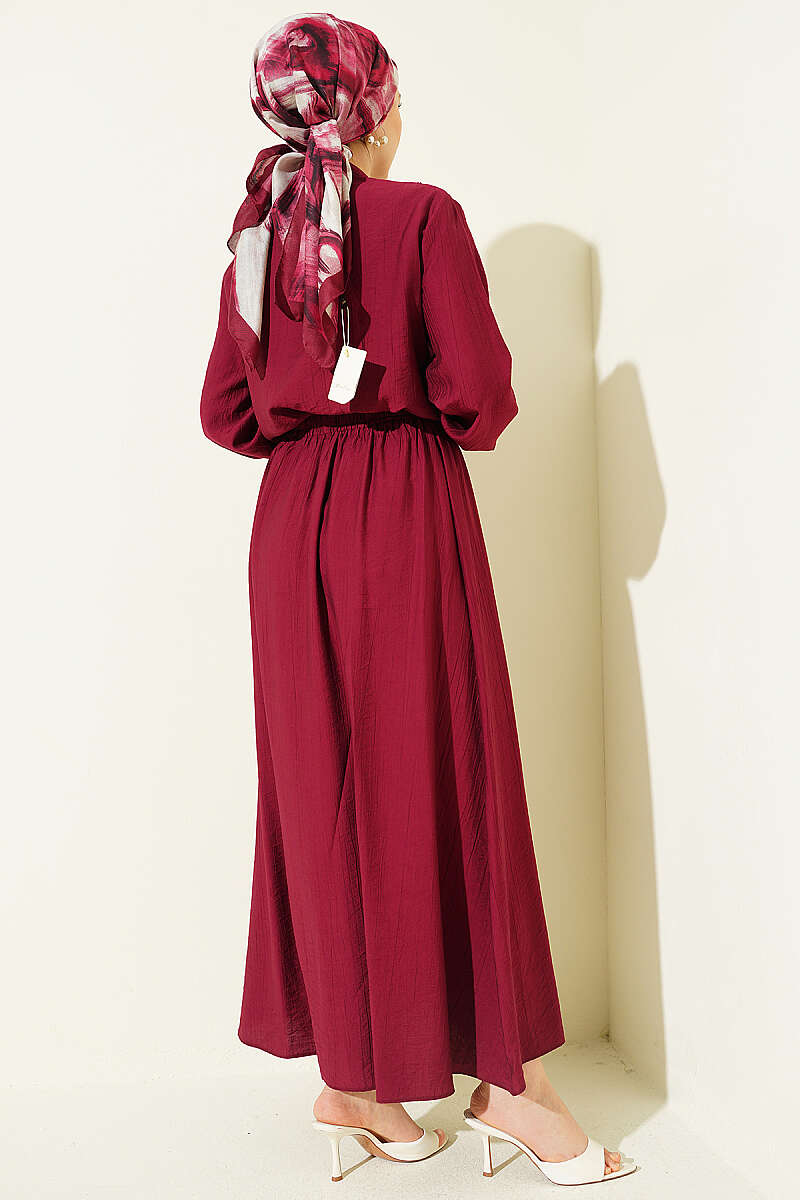 Guipure Skirt Set with Half Rivet Buttons - Burgundy