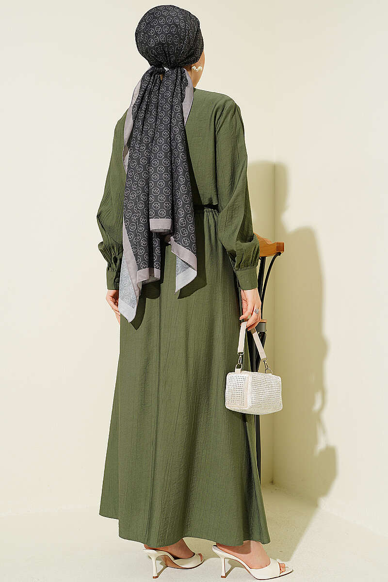 Guipure Skirt Set with Half Rivet Buttons - Khaki
