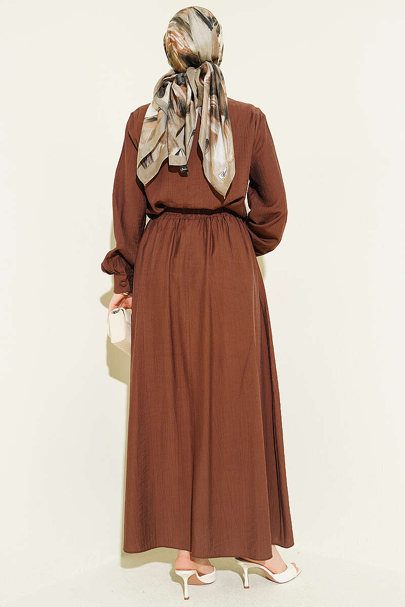 Guipure Skirt Set with Half Rivet Buttons - Brown