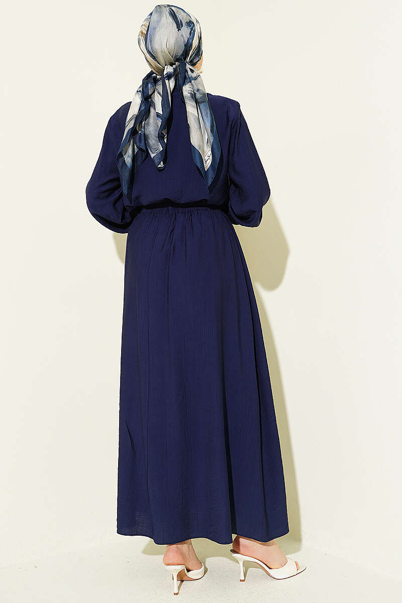 Guipure Skirt Set with Half Rivet Buttons - Navy