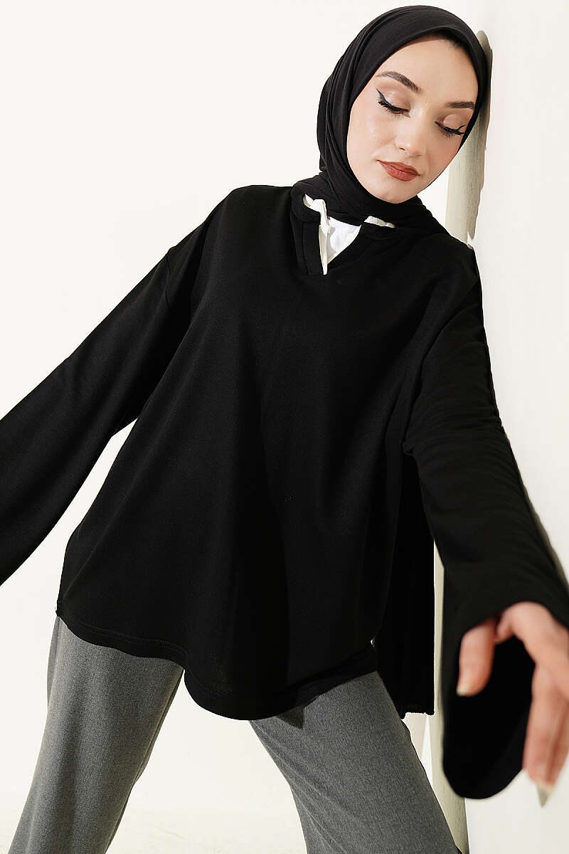 Mandarin-Collar Loycha Tunic - Black