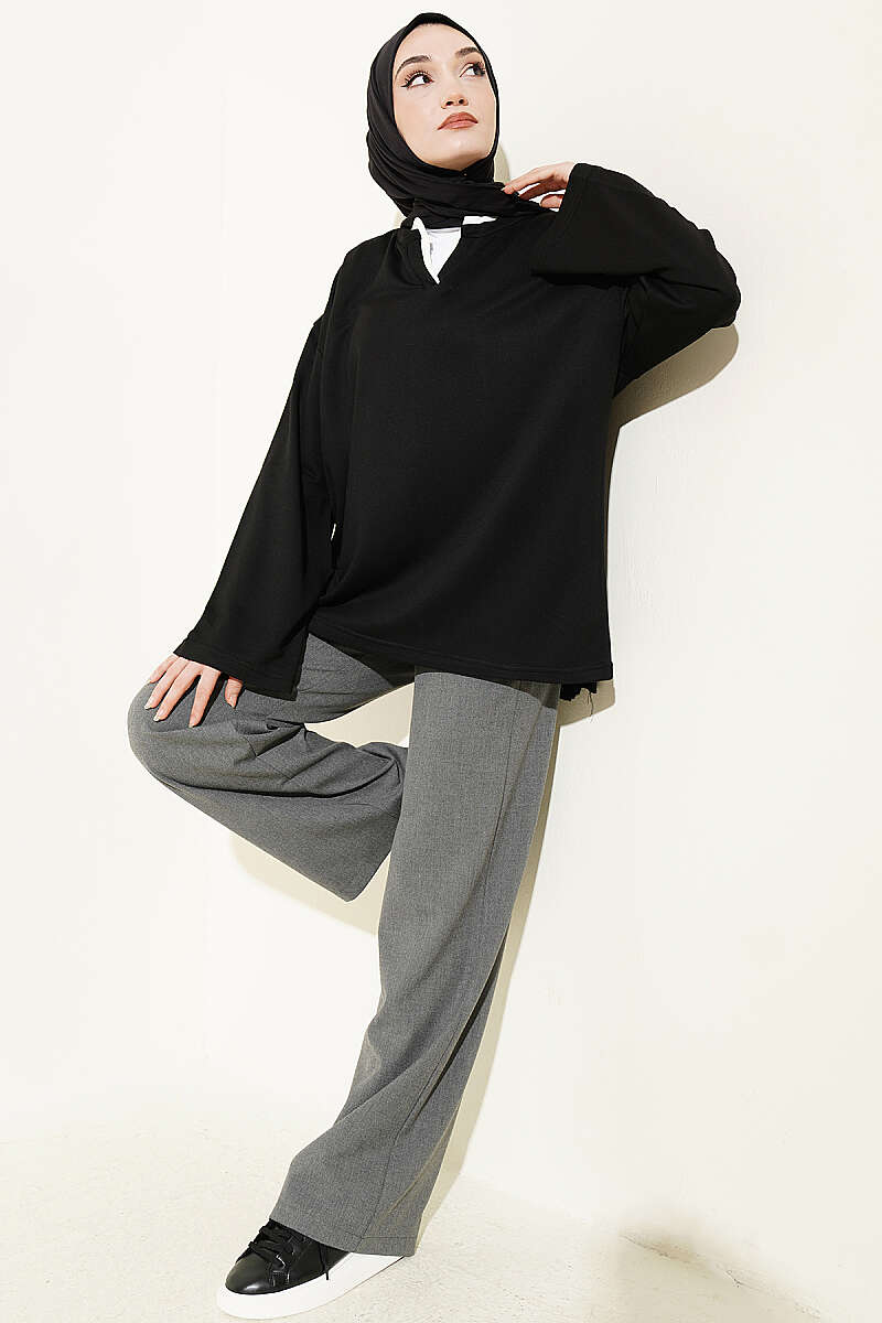 Mandarin-Collar Loycha Tunic - Black