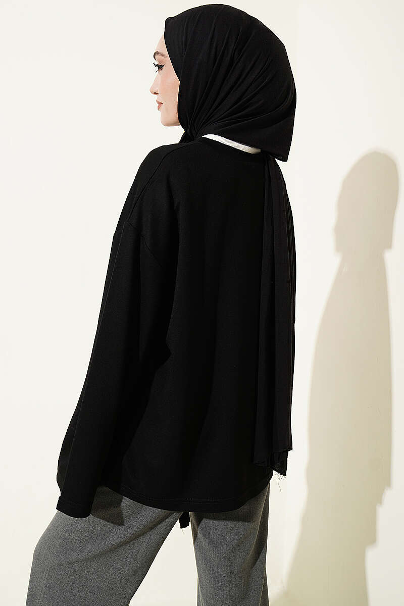 Mandarin-Collar Loycha Tunic - Black