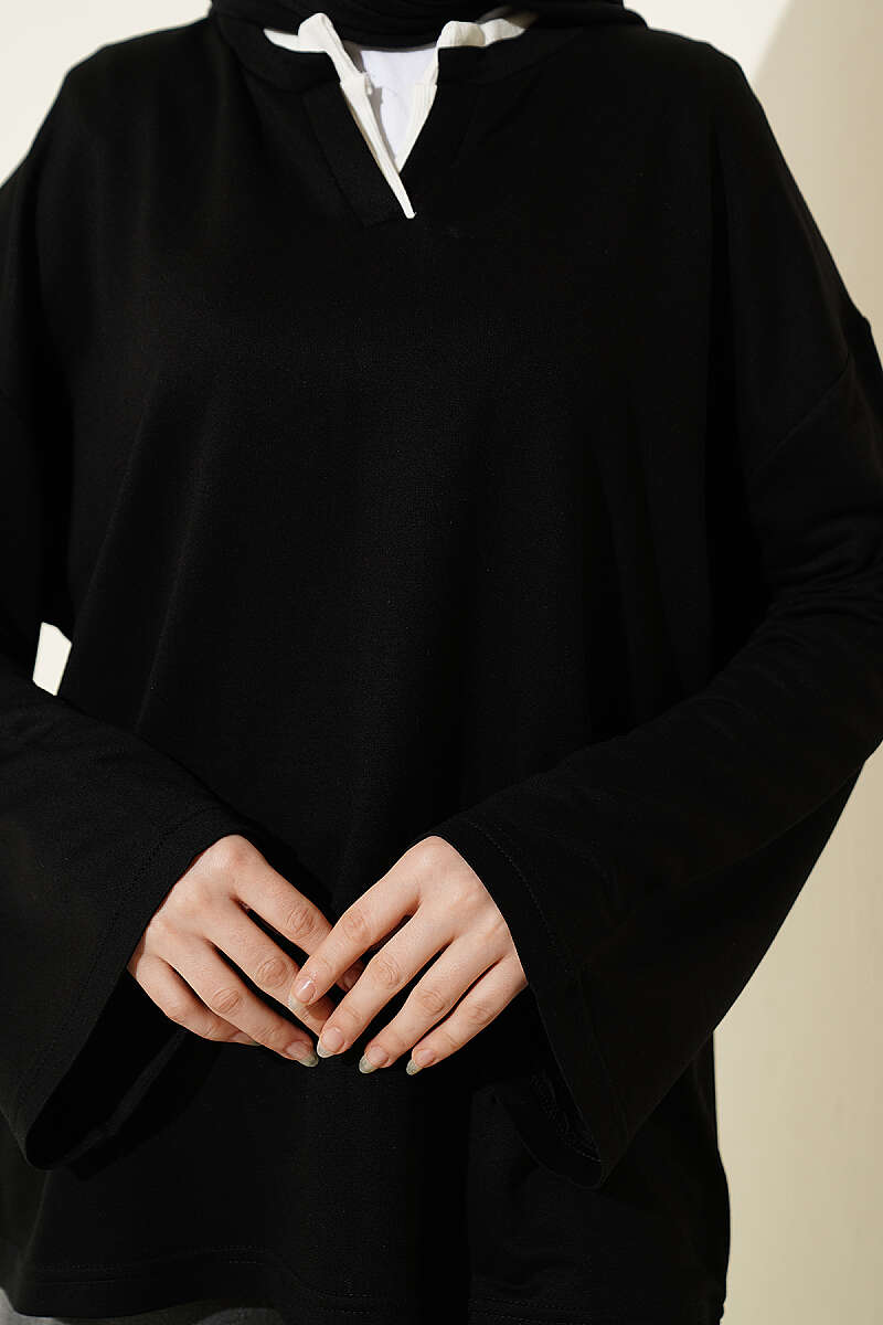 Mandarin-Collar Loycha Tunic - Black