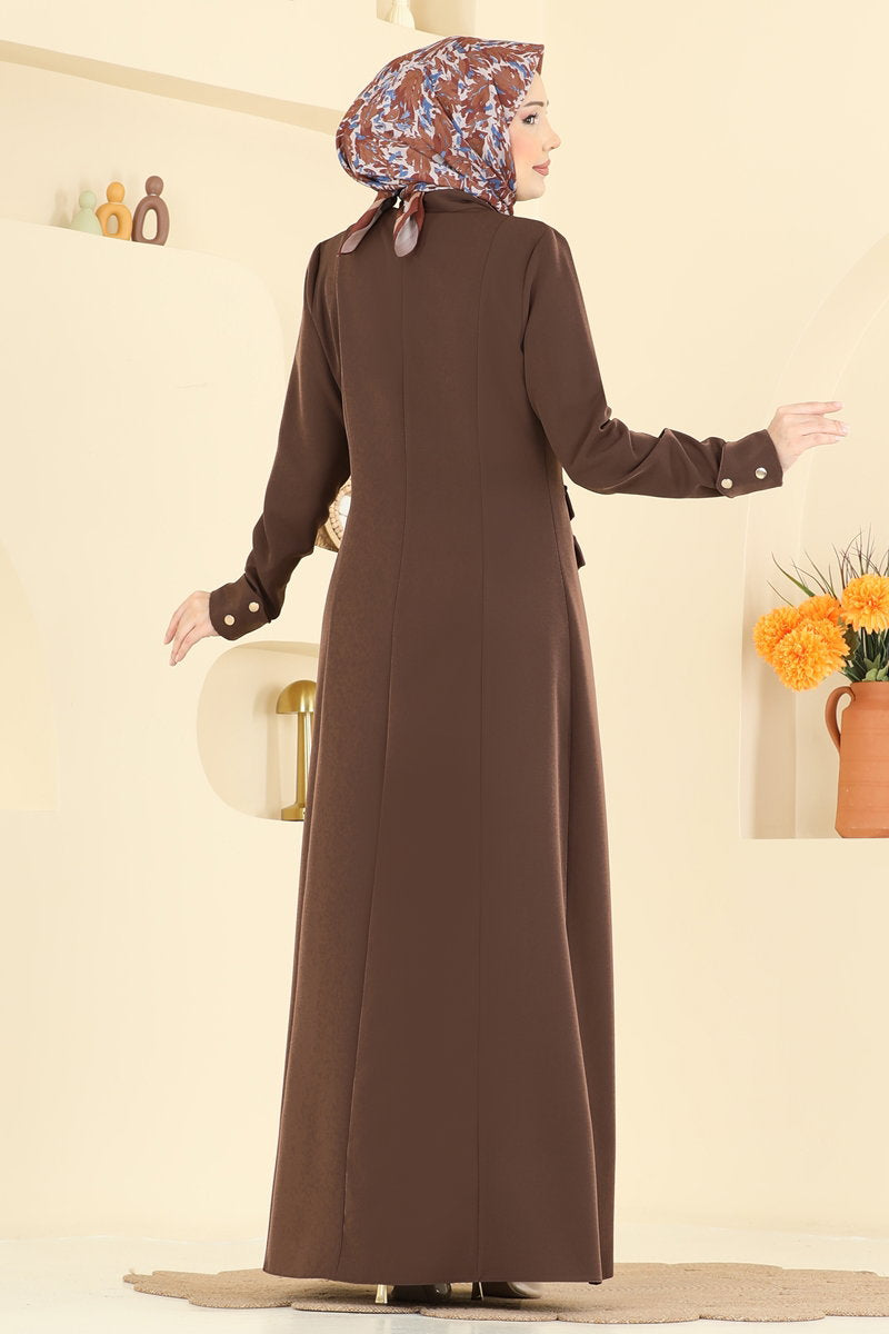 Double Knit Abaya Coat with Ring Zip - Brown