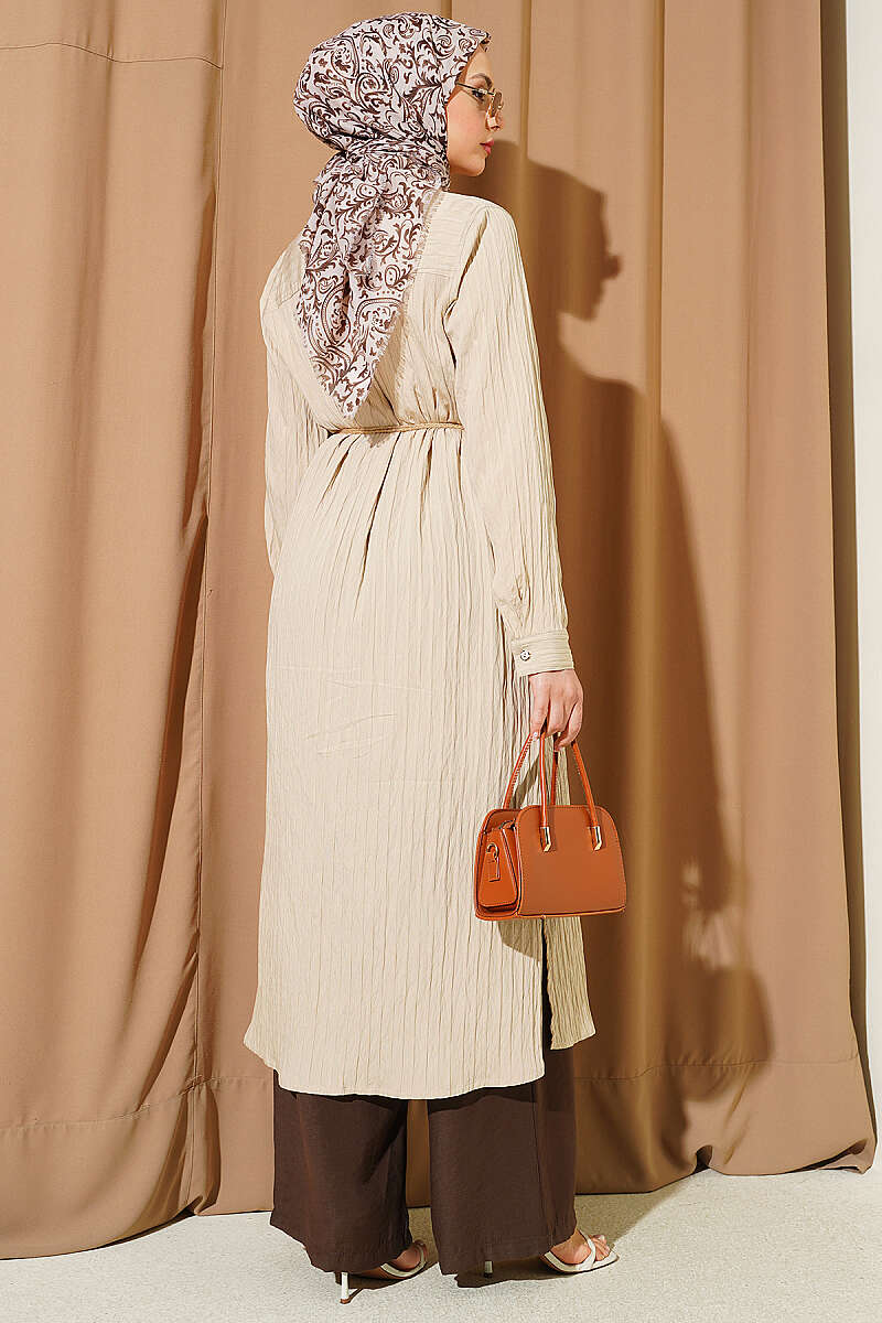 Long Shirt with Straw Cord - Beige