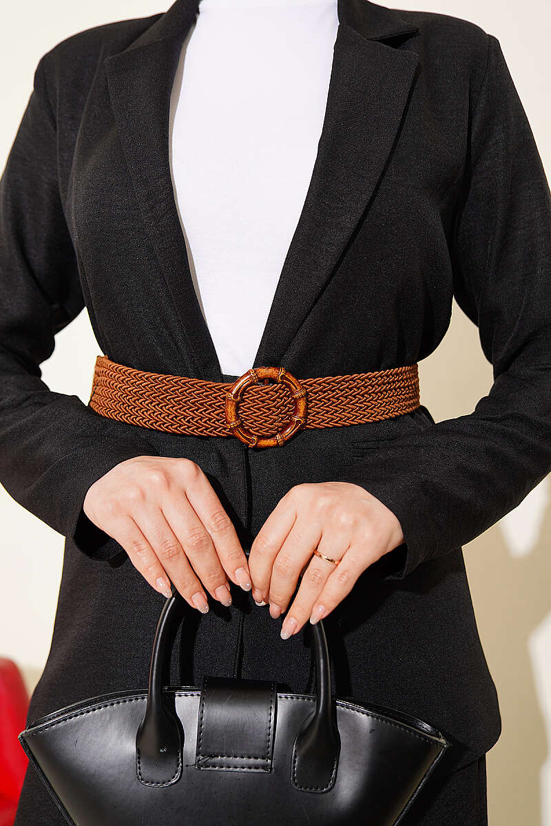 Jacket Two-Piece Set with Straw Belt - Black