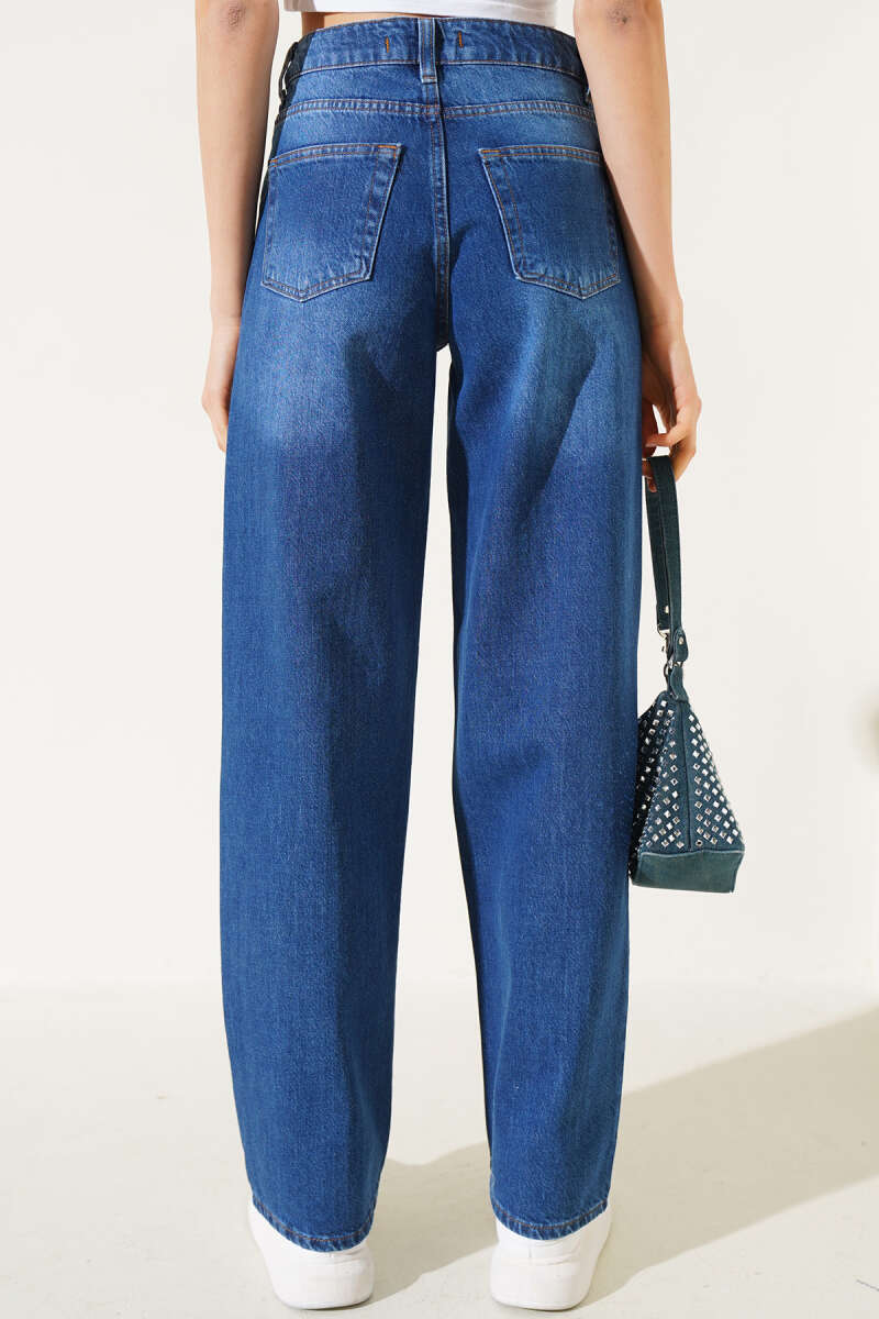 Stone-Embellished Denim Palazzo Pants - Classic Denim