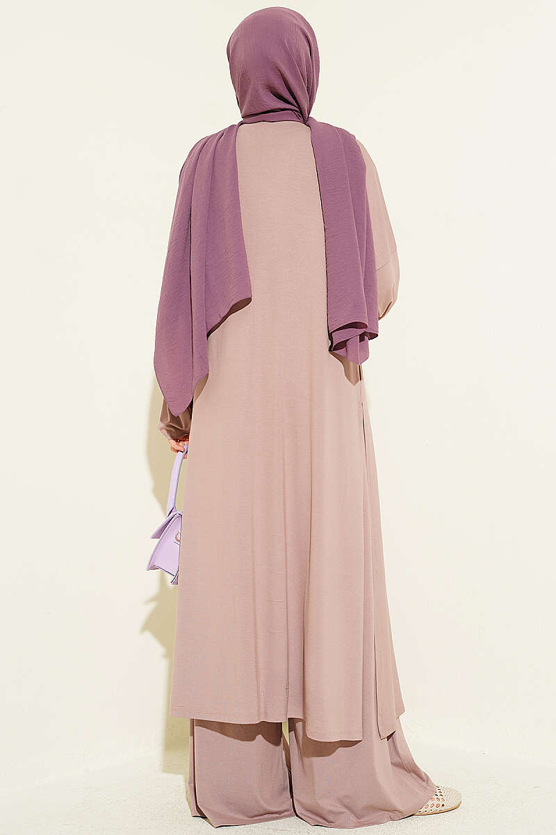 Basic Three-Piece Set with Cardigan - Dusty Rose
