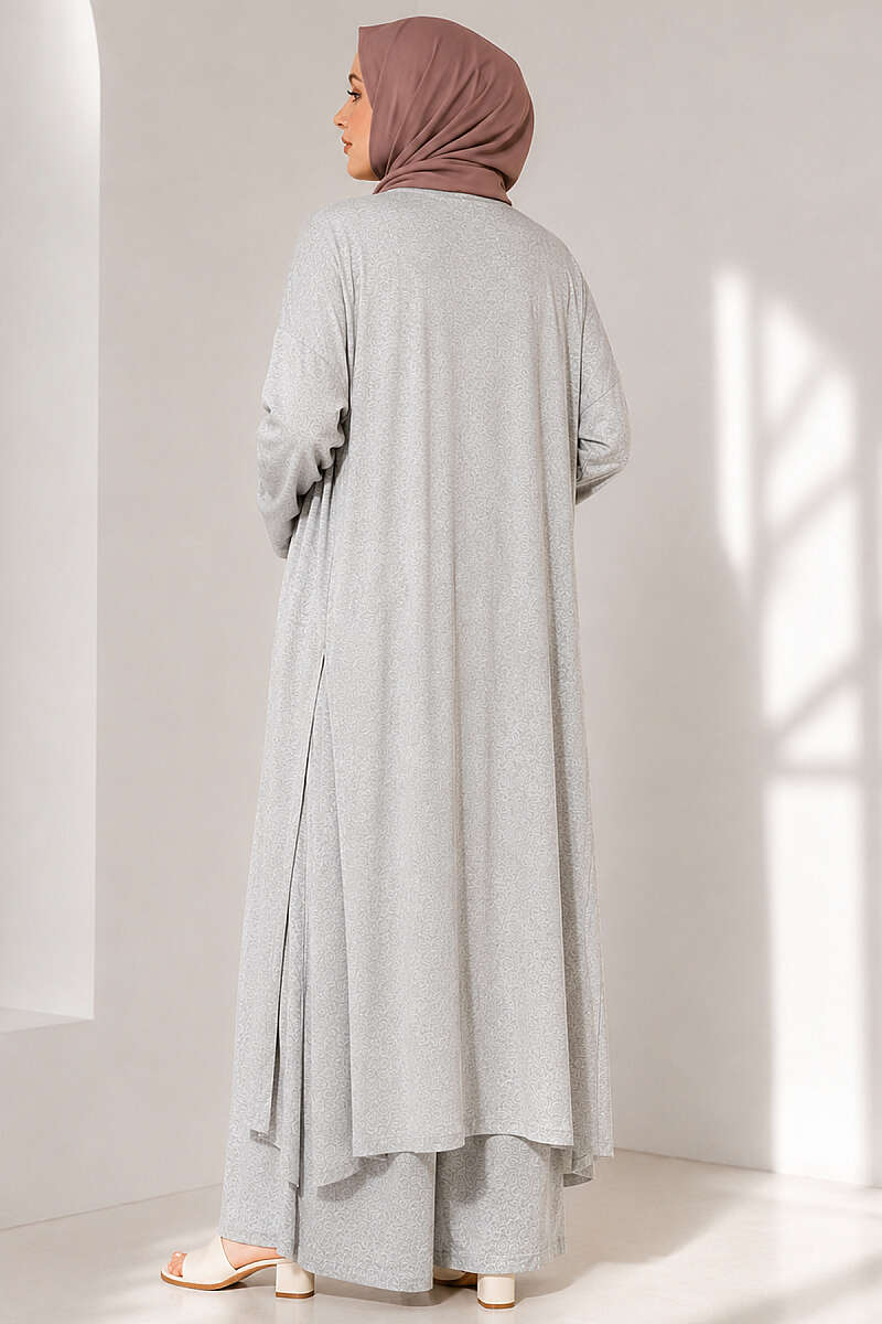 Basic Three-Piece Set with Cardigan - Heather Grey