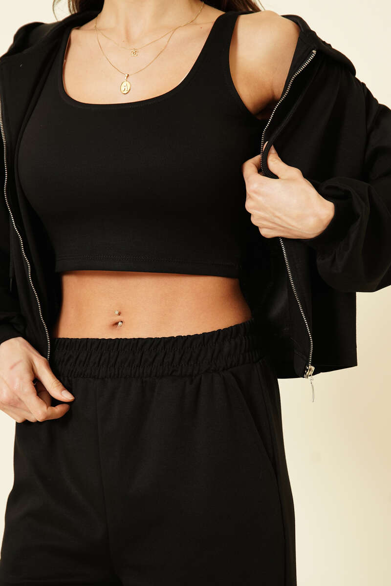Loycha Three-Piece Set with Cardigan - Black