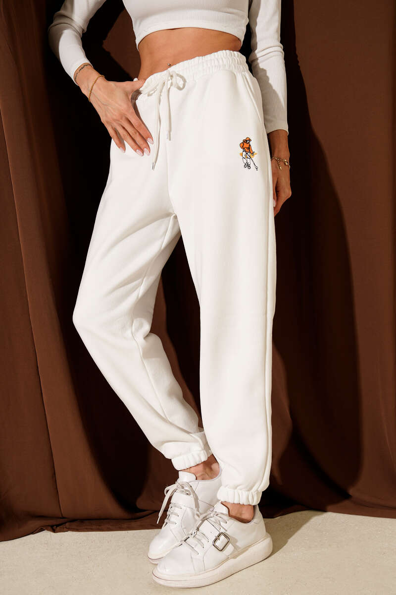 Hockey Embroidered Three-Thread Pants - Ecru