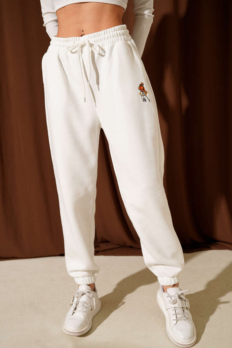 Hockey Embroidered Three-Thread Pants - Ecru