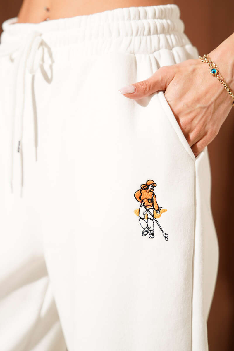 Hockey Embroidered Three-Thread Pants - Ecru