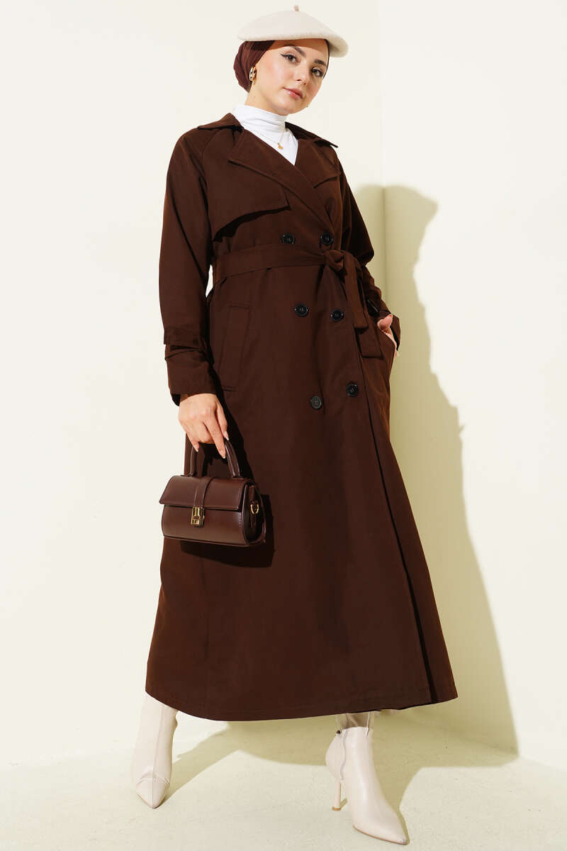 Lined Belted Trench Coat - Dark Brown