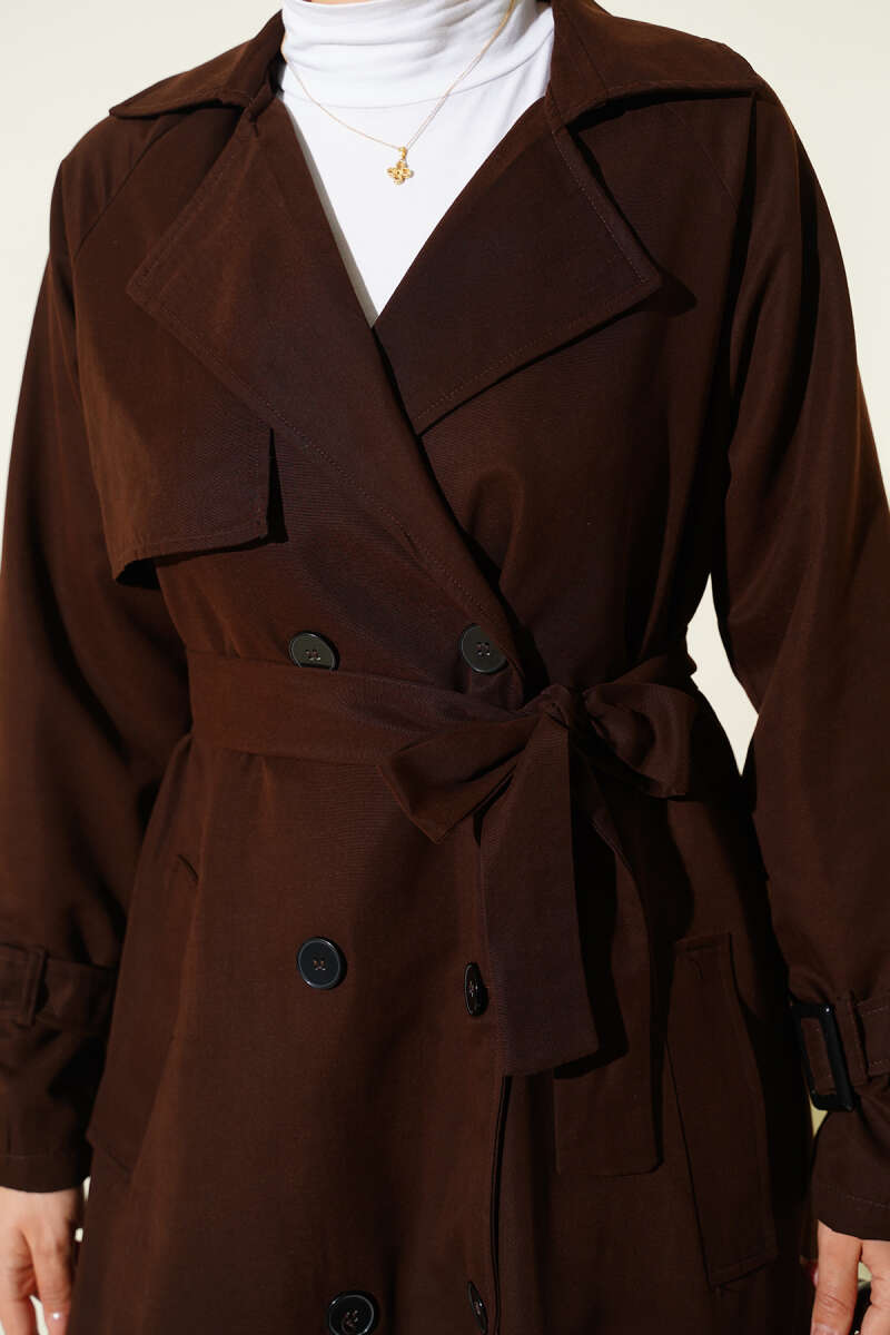 Lined Belted Trench Coat - Dark Brown