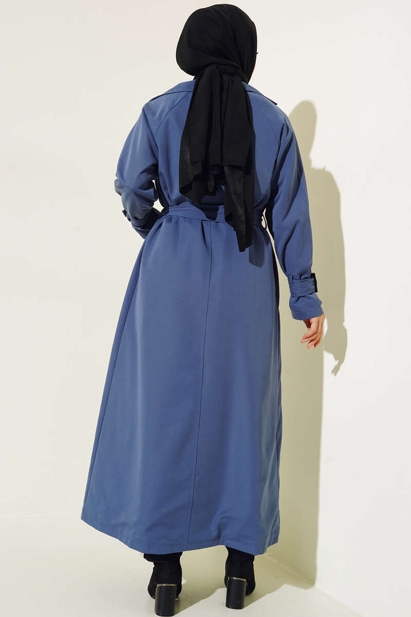 Lined Belted Trench Coat - Indigo