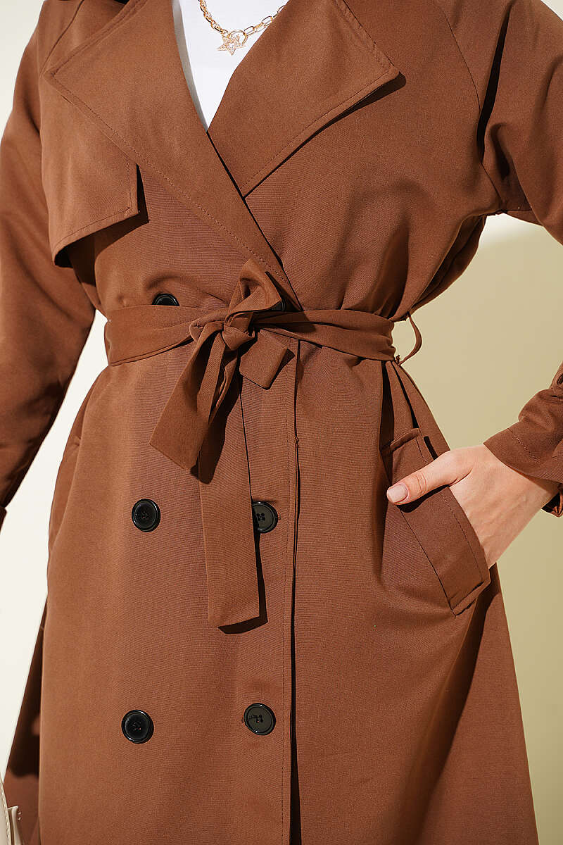 Lined Belted Trench Coat - Chestnut