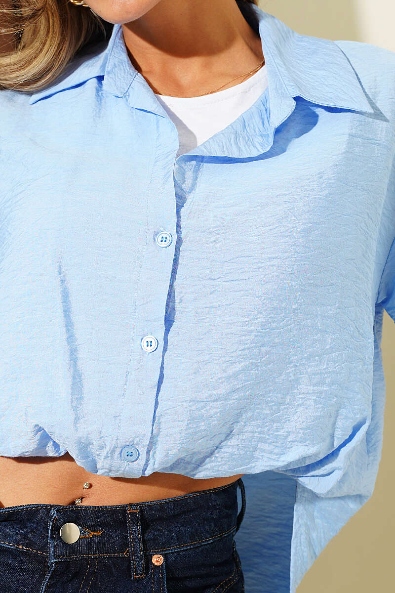 Short-Sleeve Shirt with Cami Detail - Blue