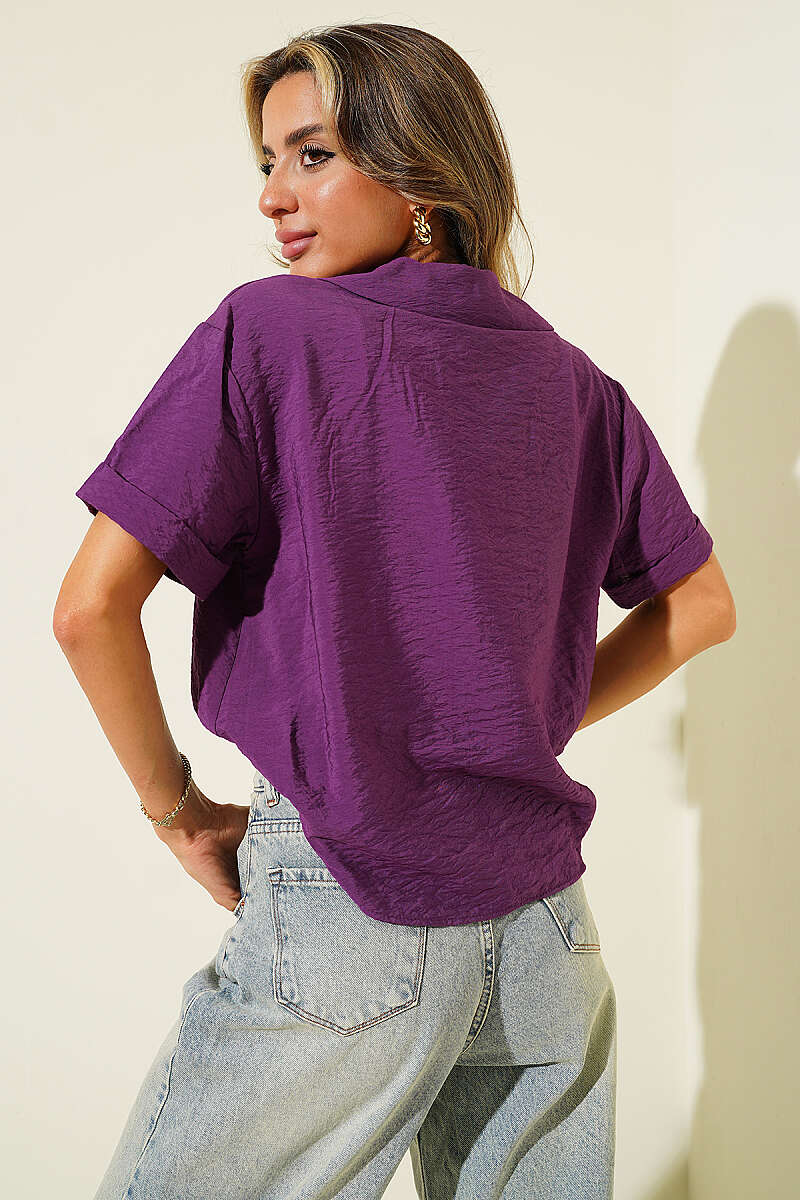 Short-Sleeve Shirt with Cami Detail - Purple