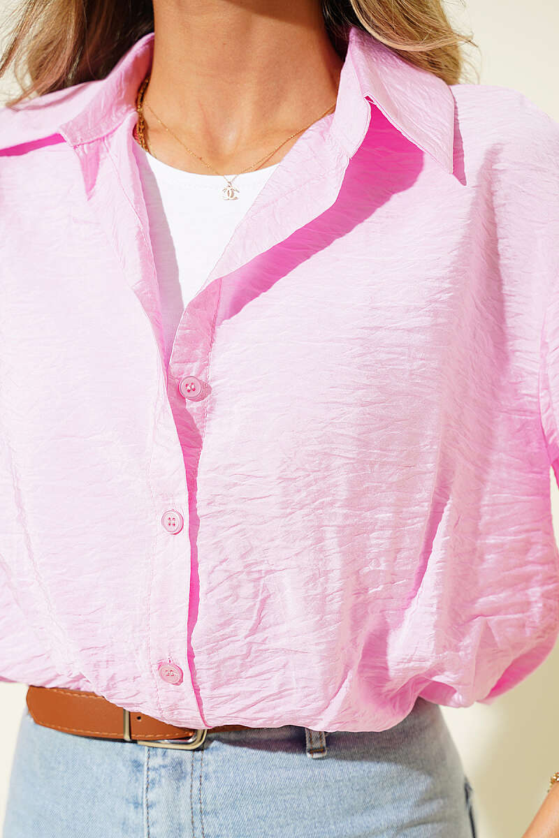 Short-Sleeve Shirt with Cami Detail - Pink
