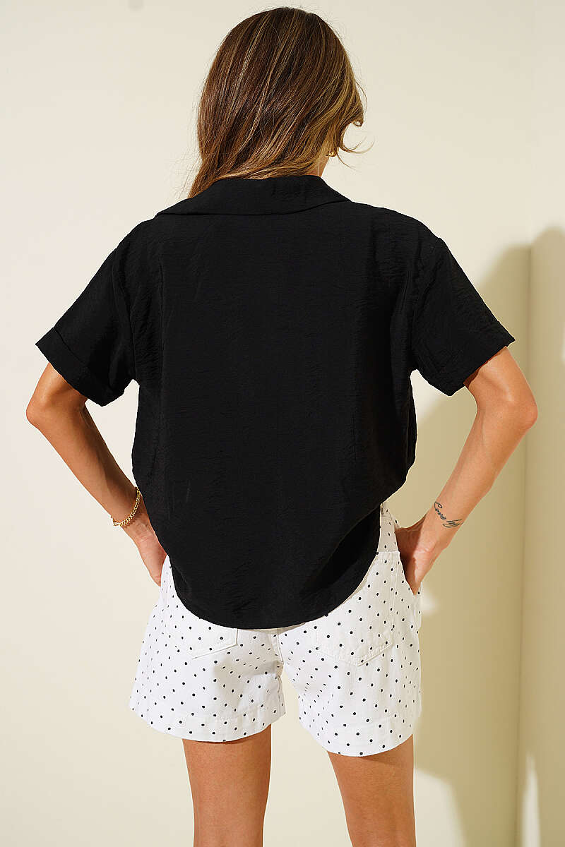 Short-Sleeve Shirt with Cami Detail - Black