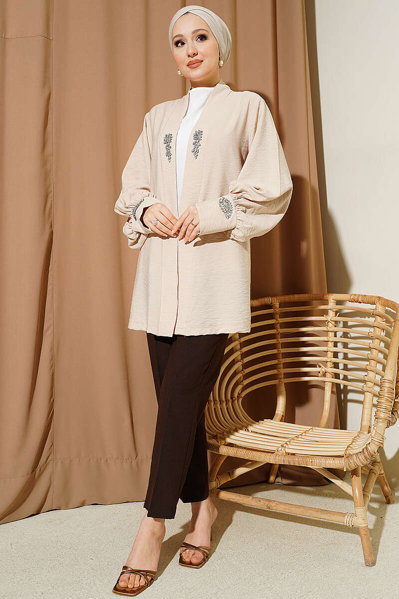 Set with Jewelled Cardigan and Lining - Beige