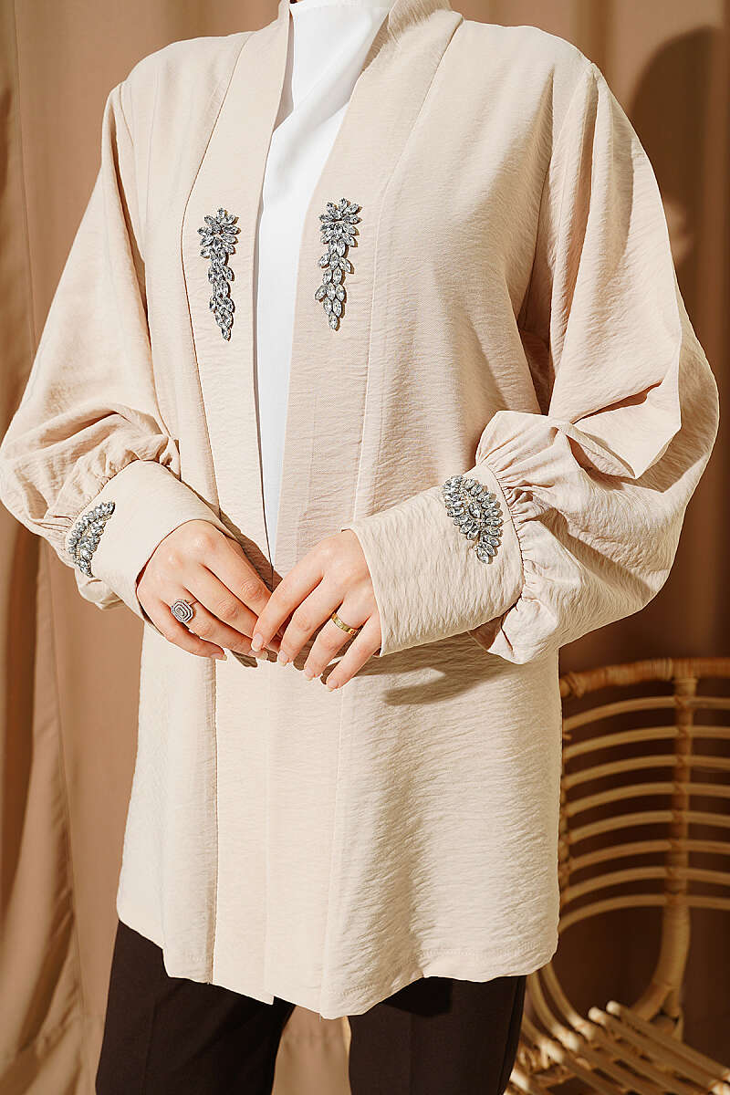Set with Jewelled Cardigan and Lining - Beige