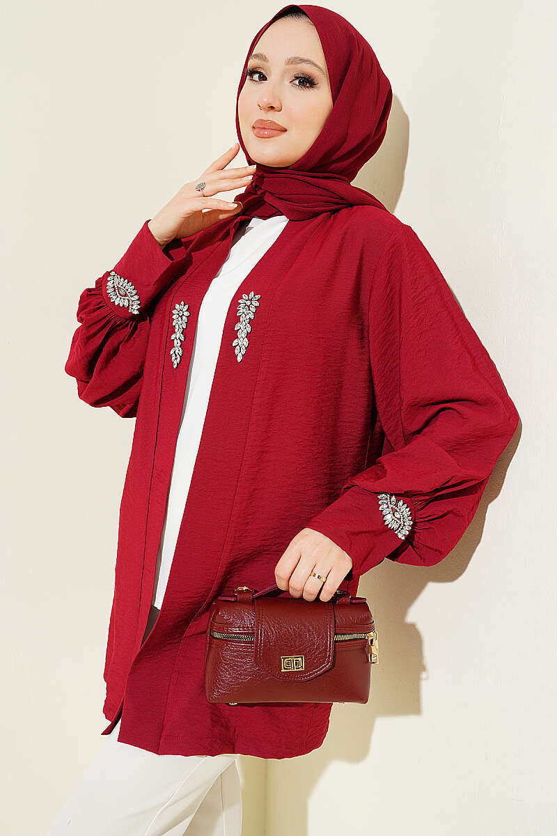 Set with Jewelled Cardigan and Lining - Burgundy