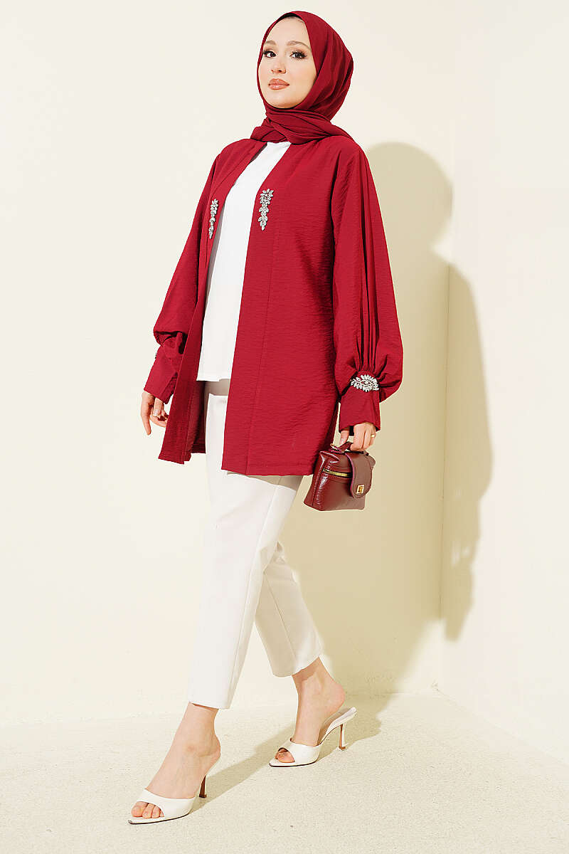 Set with Jewelled Cardigan and Lining - Burgundy
