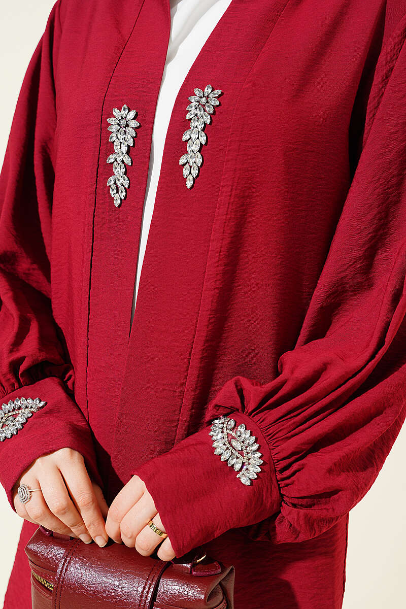 Set with Jewelled Cardigan and Lining - Burgundy