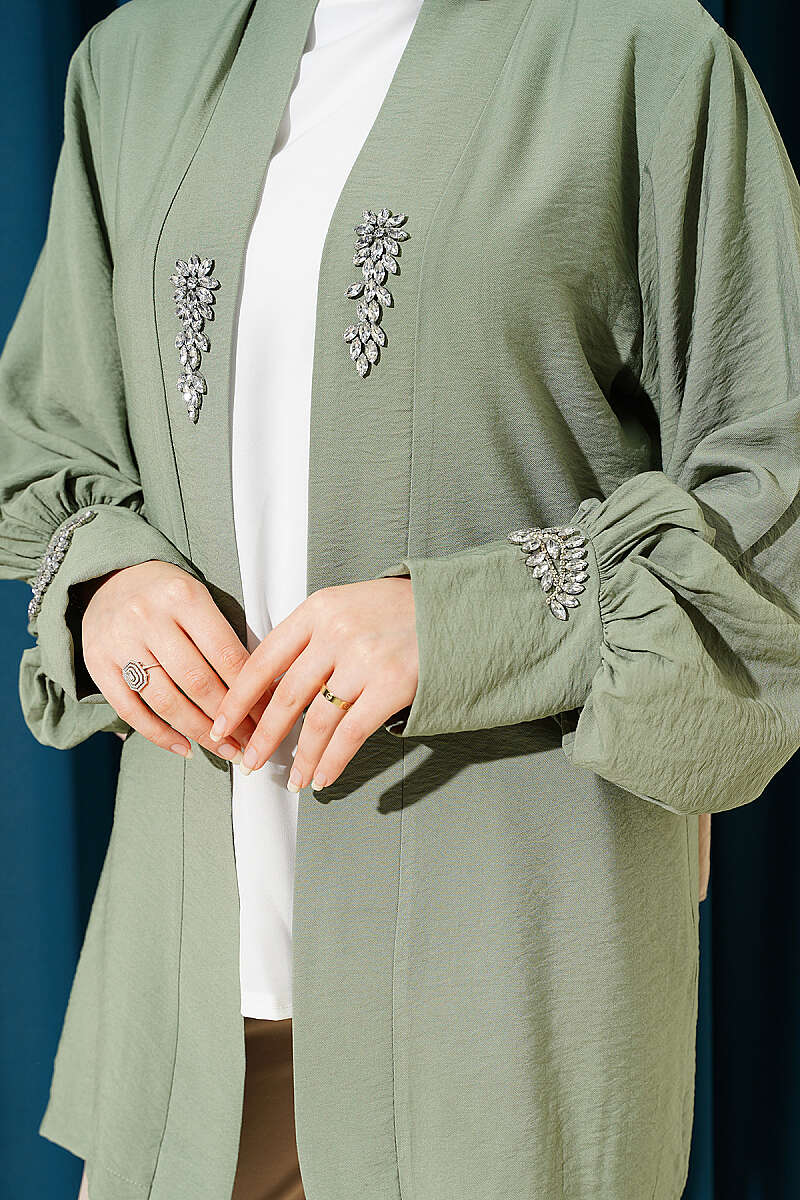 Set with Jewelled Cardigan and Lining - Almond Green