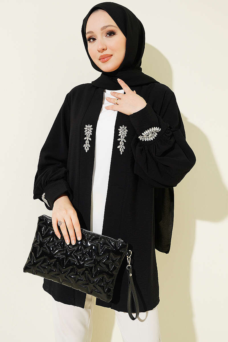 Set with Jewelled Cardigan and Lining - Black