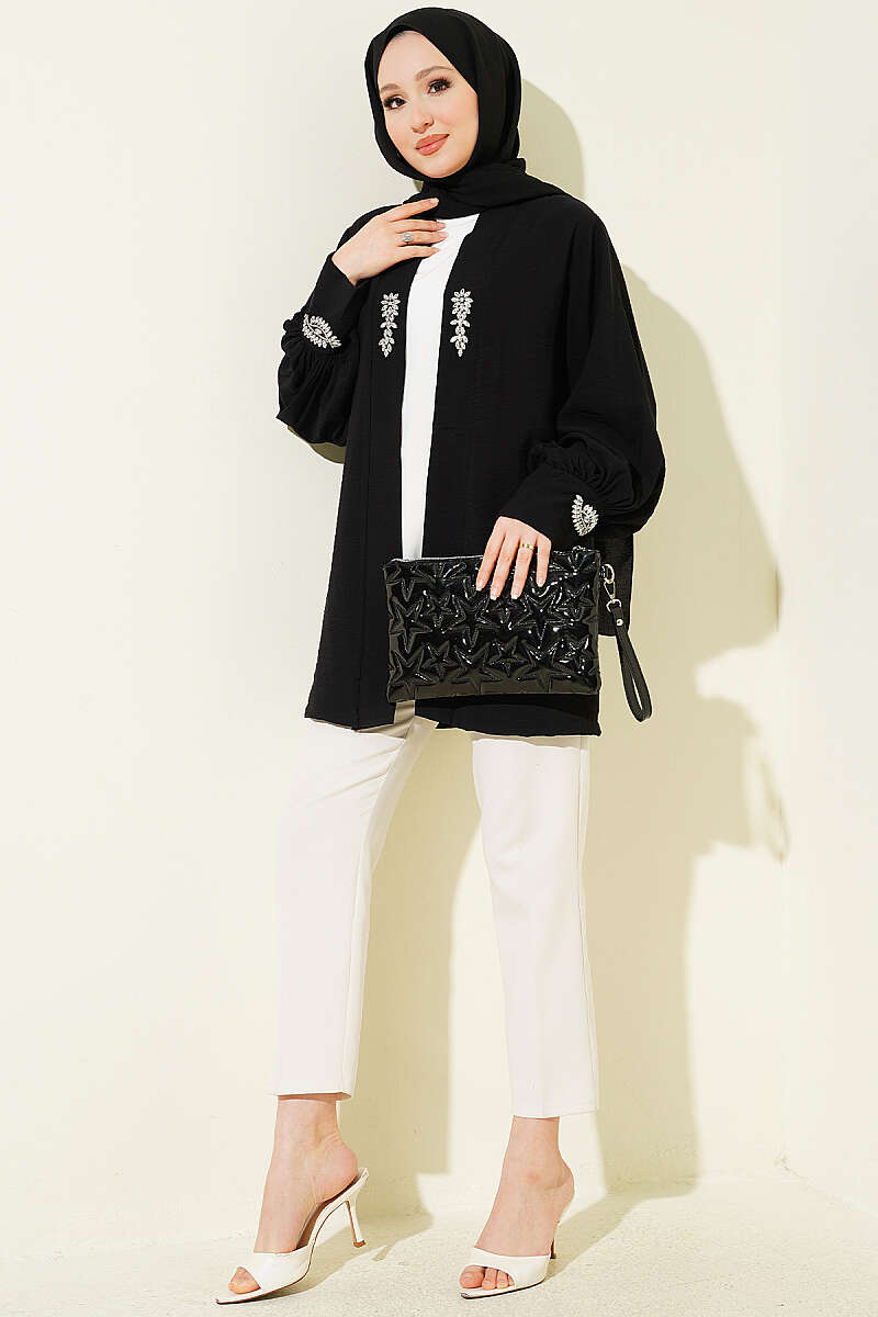 Set with Jewelled Cardigan and Lining - Black