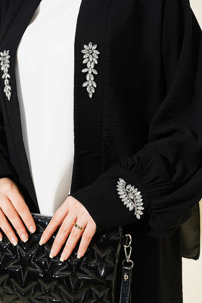 Set with Jewelled Cardigan and Lining - Black