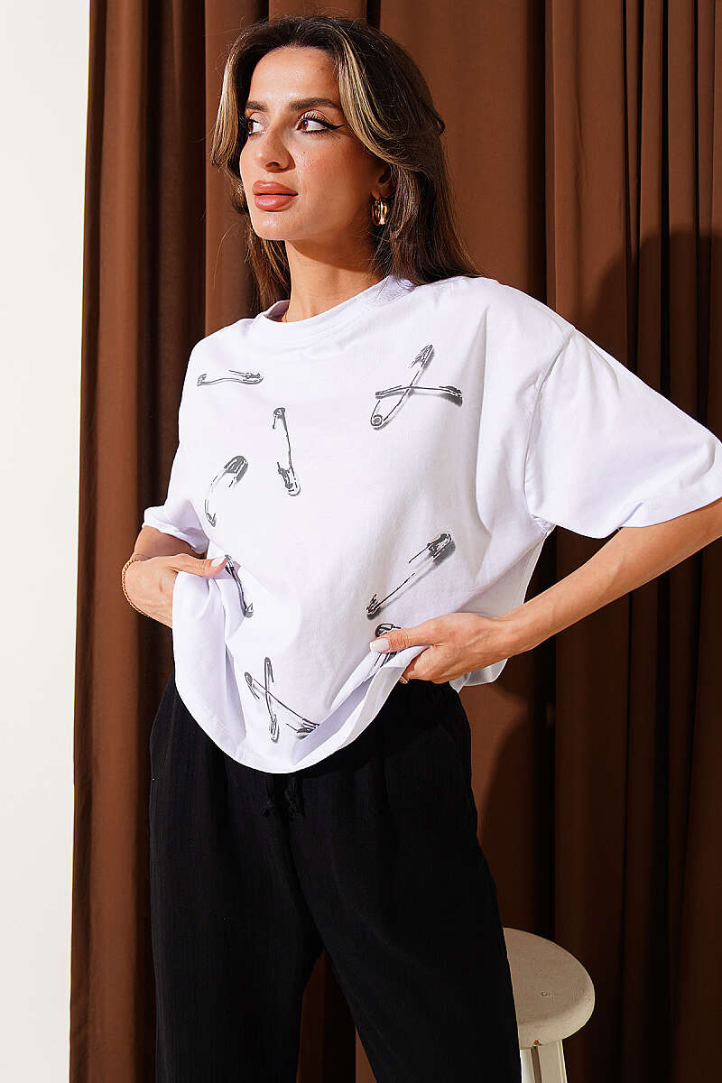 Pin Print Basic T-Shirt - White