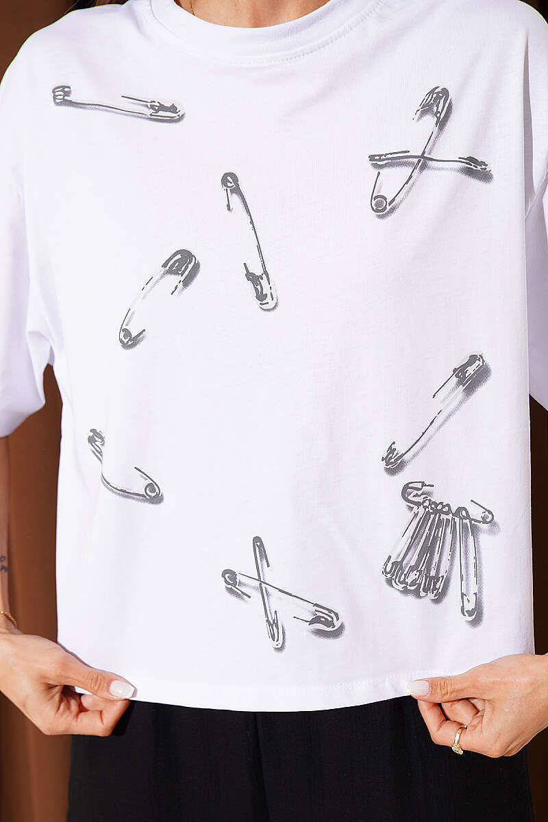 Pin Print Basic T-Shirt - White