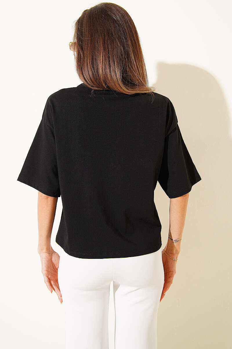 Pin Print Basic T-Shirt - Black