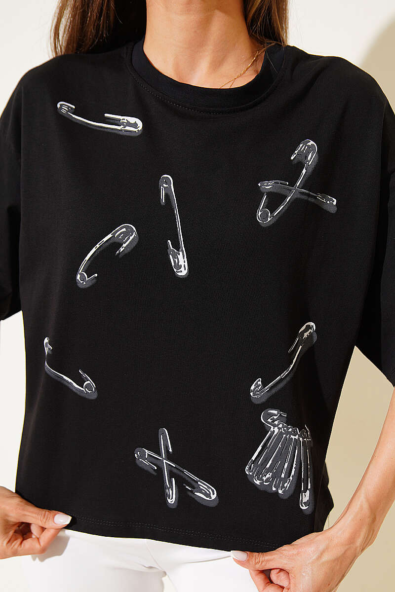 Pin Print Basic T-Shirt - Black