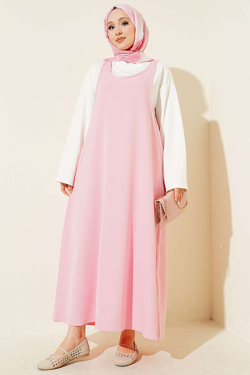 Two-Piece Pinafore Dress Set - Pink