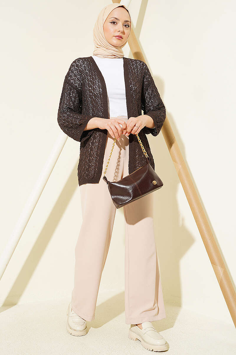 Fine Pointelle Cardigan - Dark Brown