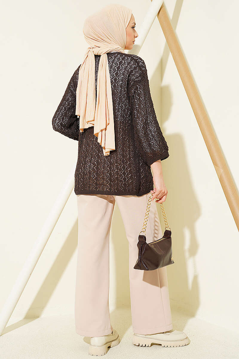 Fine Pointelle Cardigan - Dark Brown