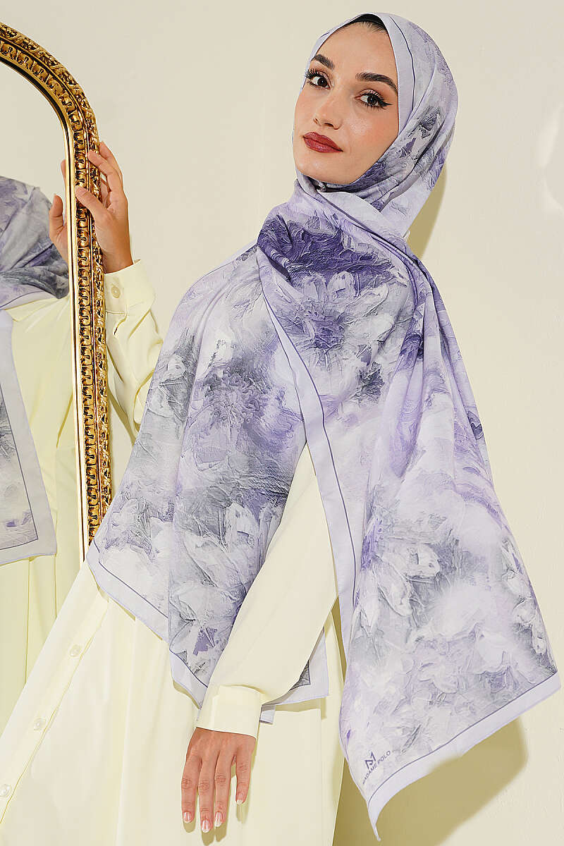 Floral Shawl with Fine Stripes - Lilac